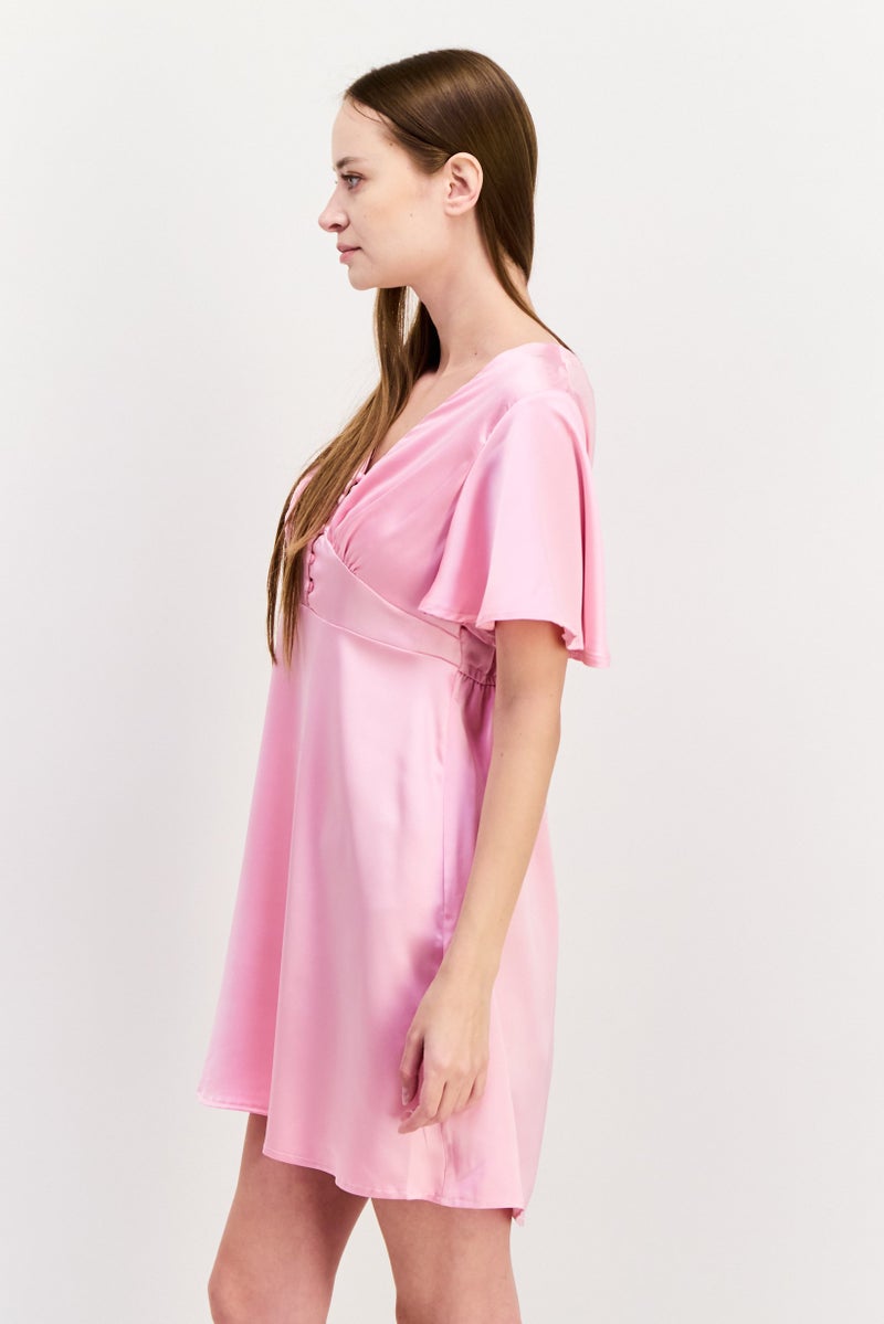 Flounce London Women Plain Mini Dress, Pink - Image 4
